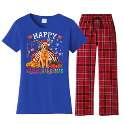 Halloween Thanksgiving Christmas Golden Retriever Xmas Gift Women's Flannel Pajama Set