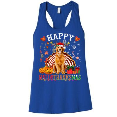 Halloween Thanksgiving Christmas Golden Retriever Xmas Gift Women's Racerback Tank