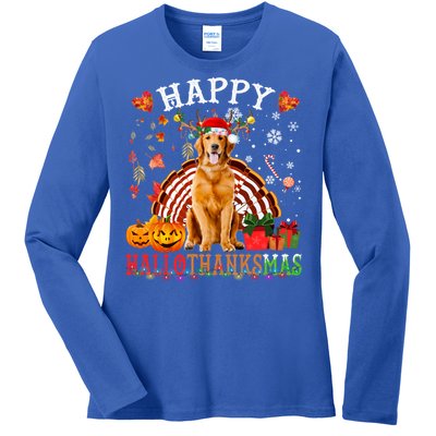 Halloween Thanksgiving Christmas Golden Retriever Xmas Gift Ladies Long Sleeve Shirt