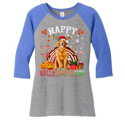 Halloween Thanksgiving Christmas Golden Retriever Xmas Gift Women's Tri-Blend 3/4-Sleeve Raglan Shirt