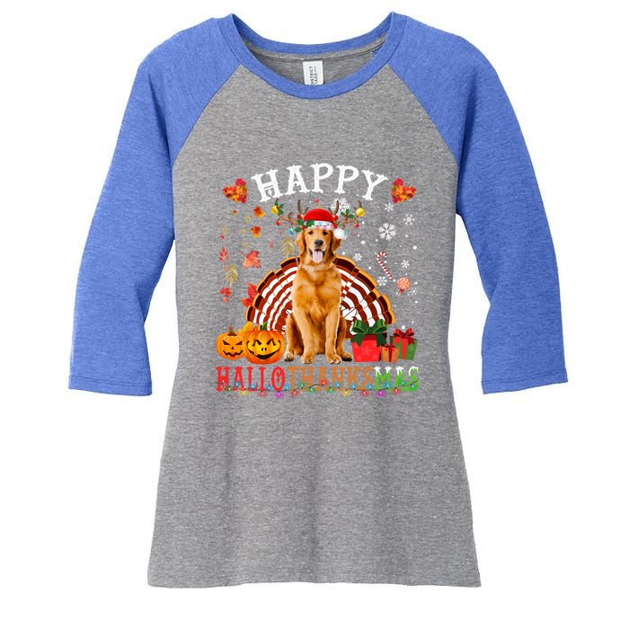 Halloween Thanksgiving Christmas Golden Retriever Xmas Gift Women's Tri-Blend 3/4-Sleeve Raglan Shirt