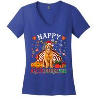 Halloween Thanksgiving Christmas Golden Retriever Xmas Gift Women's V-Neck T-Shirt