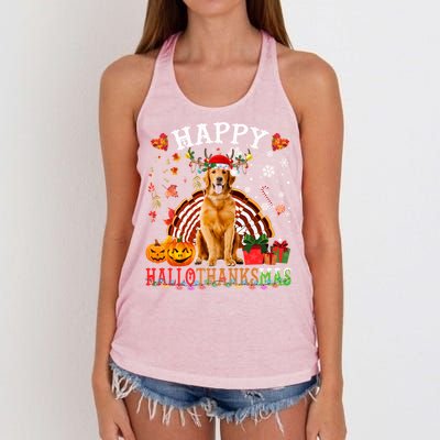 Halloween Thanksgiving Christmas Golden Retriever Xmas Gift Women's Knotted Racerback Tank