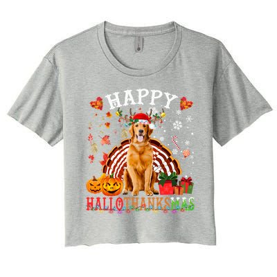 Halloween Thanksgiving Christmas Golden Retriever Xmas Gift Women's Crop Top Tee