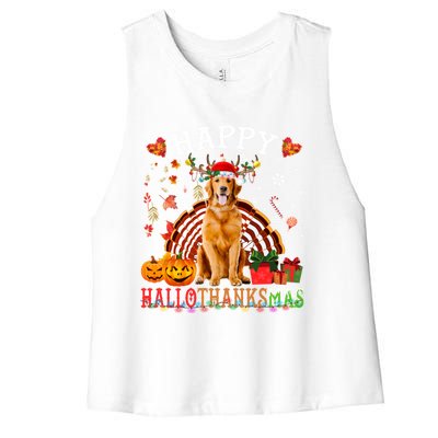 Halloween Thanksgiving Christmas Golden Retriever Xmas Gift Women's Racerback Cropped Tank