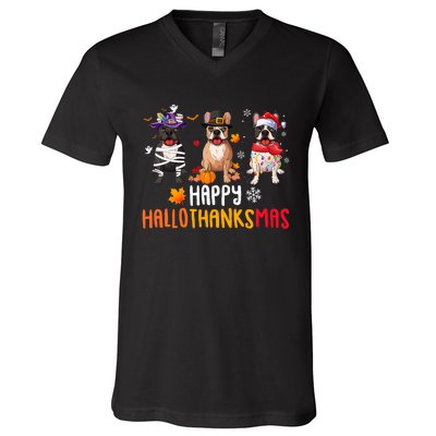 Halloween Thanksgiving Christmas Funny French Bulldog Dogs V-Neck T-Shirt