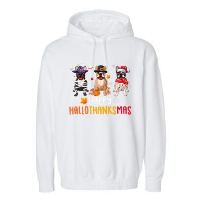 Halloween Thanksgiving Christmas Funny French Bulldog Dogs Garment-Dyed Fleece Hoodie