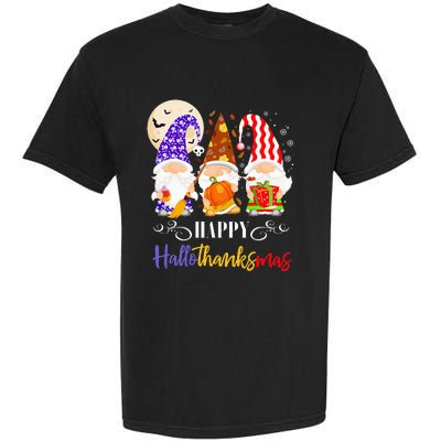 Halloween Thanksgiving Christmas Gnome Happy Hallothanksmas Garment-Dyed Heavyweight T-Shirt