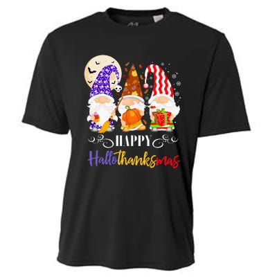 Halloween Thanksgiving Christmas Gnome Happy Hallothanksmas Cooling Performance Crew T-Shirt