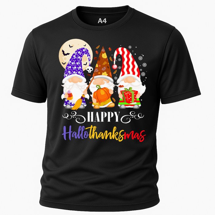 Halloween Thanksgiving Christmas Gnome Happy Hallothanksmas Cooling Performance Crew T-Shirt