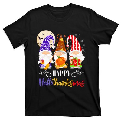 Halloween Thanksgiving Christmas Gnome Happy Hallothanksmas T-Shirt