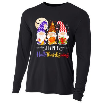 Halloween Thanksgiving Christmas Gnome Happy Hallothanksmas Cooling Performance Long Sleeve Crew