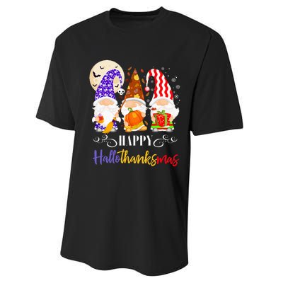 Halloween Thanksgiving Christmas Gnome Happy Hallothanksmas Performance Sprint T-Shirt