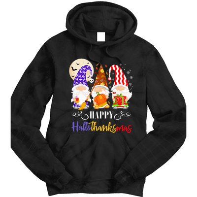 Halloween Thanksgiving Christmas Gnome Happy Hallothanksmas Tie Dye Hoodie