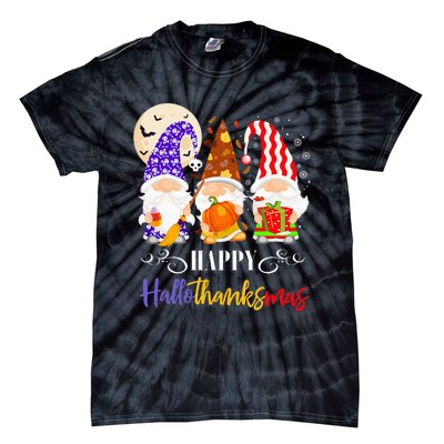 Halloween Thanksgiving Christmas Gnome Happy Hallothanksmas Tie-Dye T-Shirt