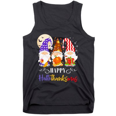 Halloween Thanksgiving Christmas Gnome Happy Hallothanksmas Tank Top