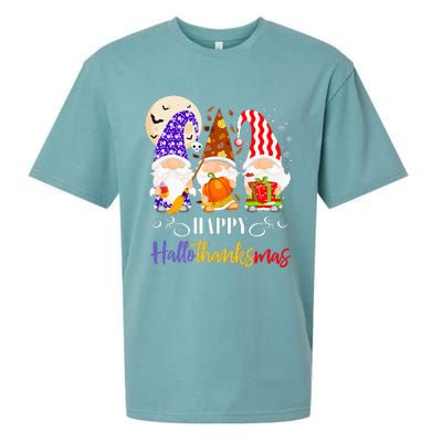 Halloween Thanksgiving Christmas Gnome Happy Hallothanksmas Sueded Cloud Jersey T-Shirt