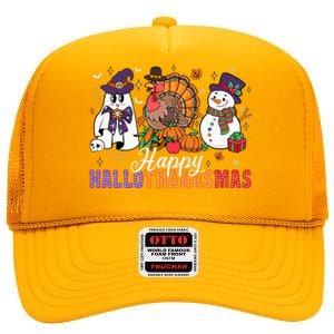 Halloween Thanksgiving Christmas Happy Hallothanksmas High Crown Mesh Back Trucker Hat