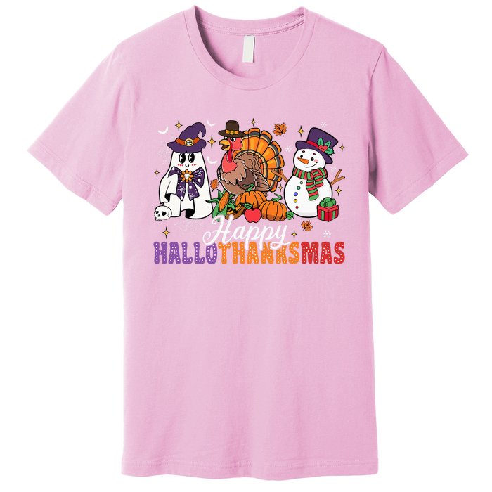 Halloween Thanksgiving Christmas Happy Hallothanksmas Premium T-Shirt