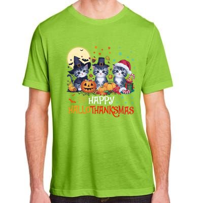 Halloween Thanksgiving Christmas Happy Hallothanksmas Cats Cute Gift Adult ChromaSoft Performance T-Shirt