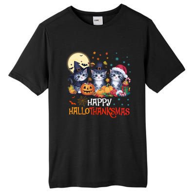 Halloween Thanksgiving Christmas Happy Hallothanksmas Cats Cute Gift Tall Fusion ChromaSoft Performance T-Shirt