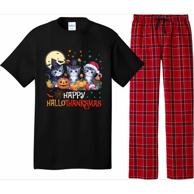 Halloween Thanksgiving Christmas Happy Hallothanksmas Cats Cute Gift Pajama Set