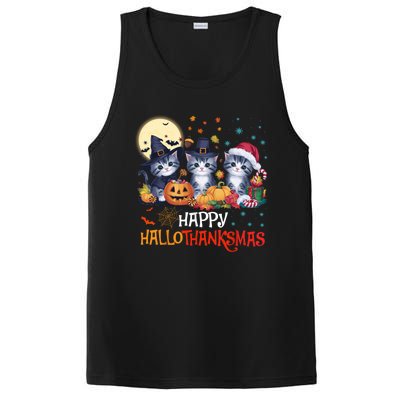 Halloween Thanksgiving Christmas Happy Hallothanksmas Cats Cute Gift PosiCharge Competitor Tank