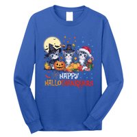 Halloween Thanksgiving Christmas Happy Hallothanksmas Cats Cute Gift Long Sleeve Shirt