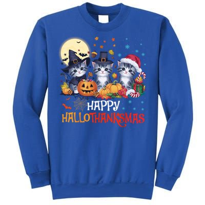 Halloween Thanksgiving Christmas Happy Hallothanksmas Cats Cute Gift Sweatshirt