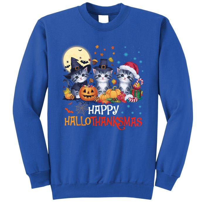 Halloween Thanksgiving Christmas Happy Hallothanksmas Cats Cute Gift Sweatshirt