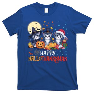 Halloween Thanksgiving Christmas Happy Hallothanksmas Cats Cute Gift T-Shirt