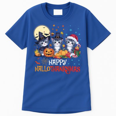 Halloween Thanksgiving Christmas Happy Hallothanksmas Cats Cute Gift Tall T-Shirt