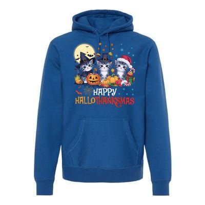 Halloween Thanksgiving Christmas Happy Hallothanksmas Cats Cute Gift Premium Hoodie