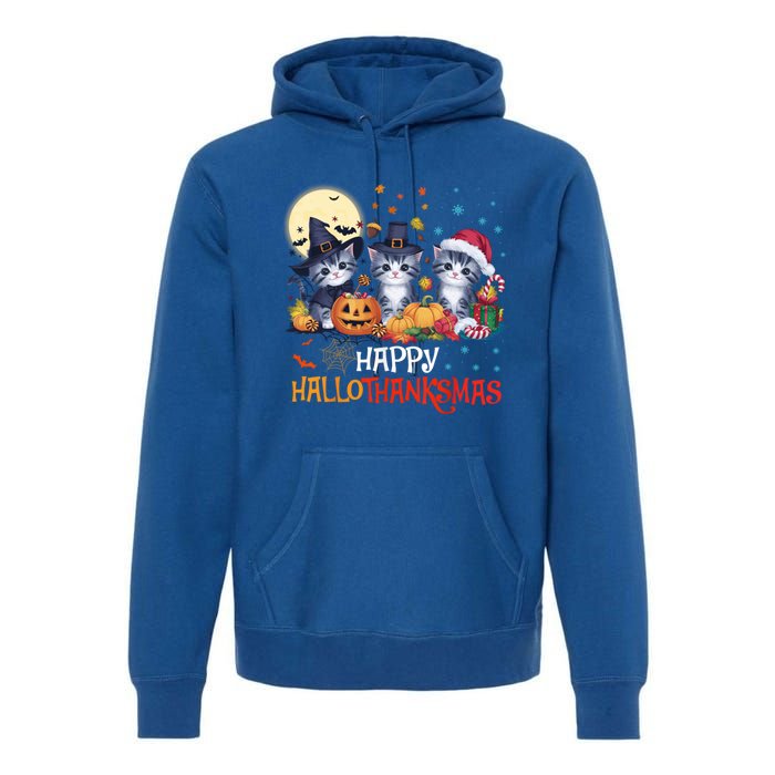 Halloween Thanksgiving Christmas Happy Hallothanksmas Cats Cute Gift Premium Hoodie