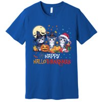 Halloween Thanksgiving Christmas Happy Hallothanksmas Cats Cute Gift Premium T-Shirt