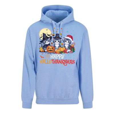 Halloween Thanksgiving Christmas Happy Hallothanksmas Cats Cute Gift Unisex Surf Hoodie