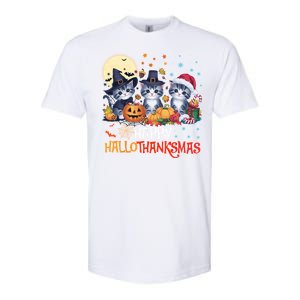 Halloween Thanksgiving Christmas Happy Hallothanksmas Cats Cute Gift Softstyle CVC T-Shirt