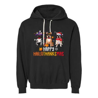 Halloween Thanksgiving Christmas Funny French Bulldog Dogs Garment-Dyed Fleece Hoodie