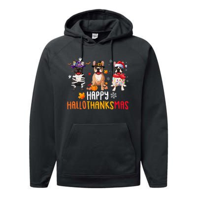 Halloween Thanksgiving Christmas Funny French Bulldog Dogs Performance Fleece Hoodie