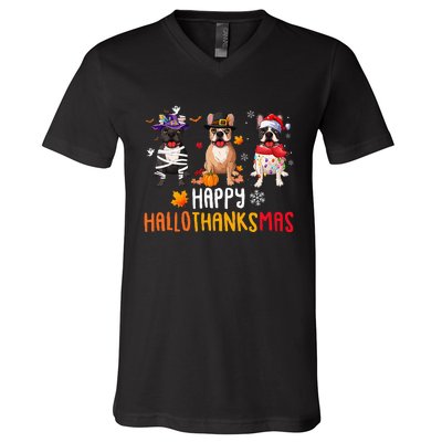 Halloween Thanksgiving Christmas Funny French Bulldog Dogs V-Neck T-Shirt