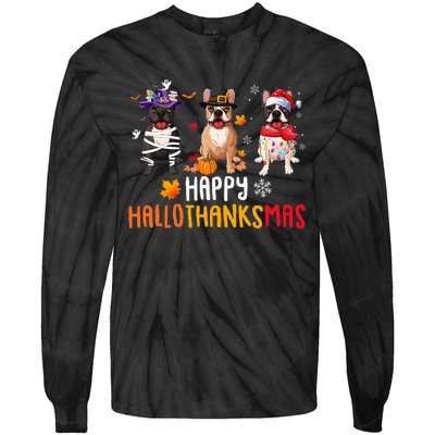 Halloween Thanksgiving Christmas Funny French Bulldog Dogs Tie-Dye Long Sleeve Shirt