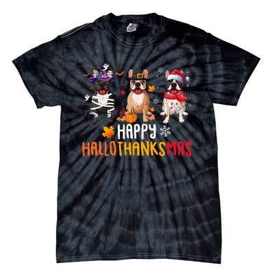 Halloween Thanksgiving Christmas Funny French Bulldog Dogs Tie-Dye T-Shirt