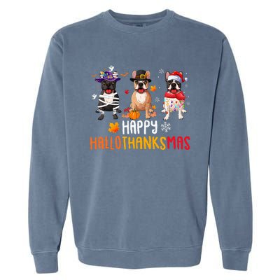 Halloween Thanksgiving Christmas Funny French Bulldog Dogs Garment-Dyed Sweatshirt