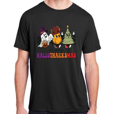 Halloween Thanksgiving Christmas Halloween Thanksgivi Happy Hallothanksmas Adult ChromaSoft Performance T-Shirt