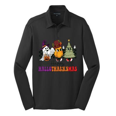 Halloween Thanksgiving Christmas Halloween Thanksgivi Happy Hallothanksmas Silk Touch Performance Long Sleeve Polo