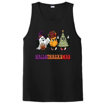 Halloween Thanksgiving Christmas Halloween Thanksgivi Happy Hallothanksmas PosiCharge Competitor Tank