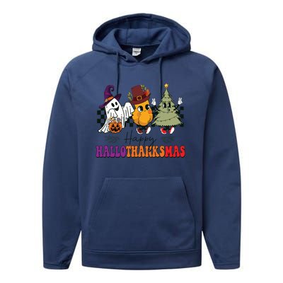 Halloween Thanksgiving Christmas Halloween Thanksgivi Happy Hallothanksmas Performance Fleece Hoodie