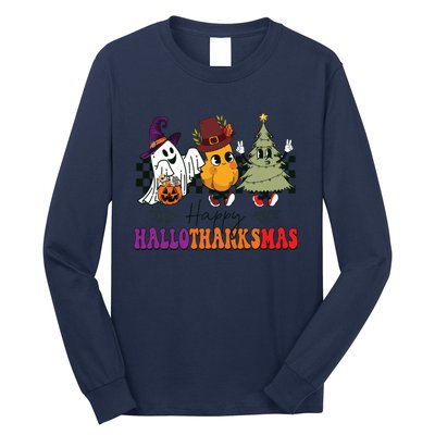 Halloween Thanksgiving Christmas Halloween Thanksgivi Happy Hallothanksmas Long Sleeve Shirt