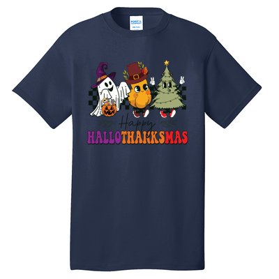 Halloween Thanksgiving Christmas Halloween Thanksgivi Happy Hallothanksmas Tall T-Shirt