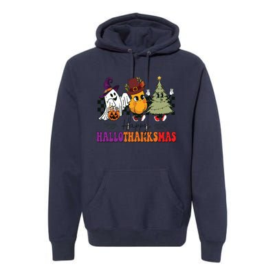 Halloween Thanksgiving Christmas Halloween Thanksgivi Happy Hallothanksmas Premium Hoodie